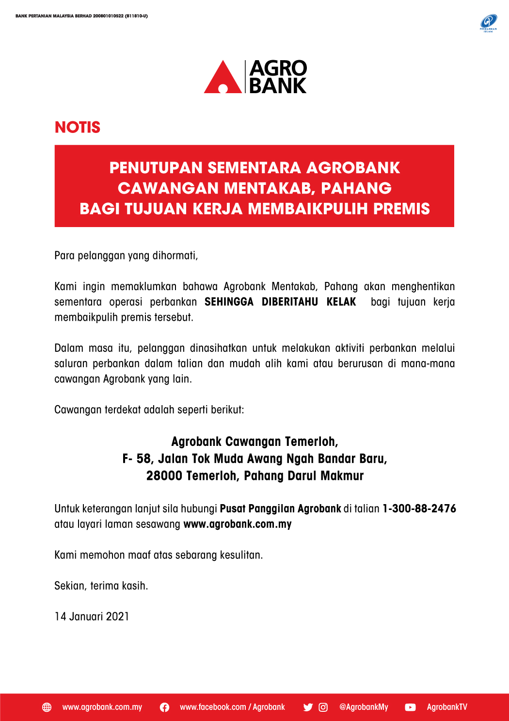 Notis penutupan sementara